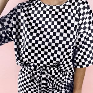 Black Checkered Top and Short Casual 2pcs Set