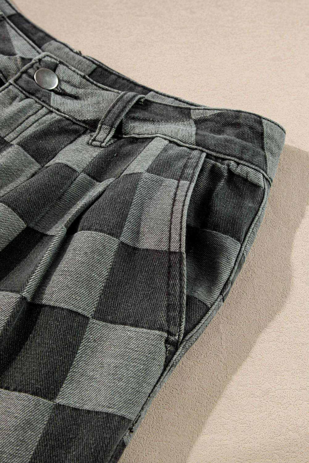 Dark Grey Checkered Denim Wide Leg Jeans - Image 6