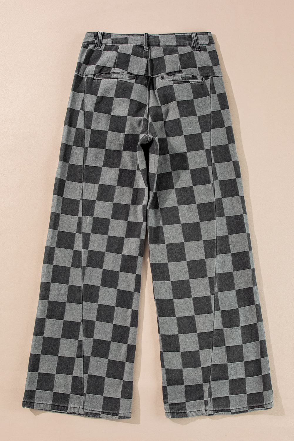 Dark Grey Checkered Denim Wide Leg Jeans - Image 4