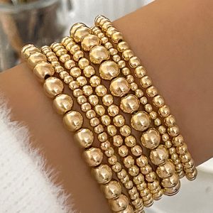 Gold 7pcs/Set Minimalist Plated Beaded Luxury Bracelet Set