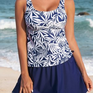 Blue Scoop Neck Adjustable Tankini and Matching Skort Bathing Suit