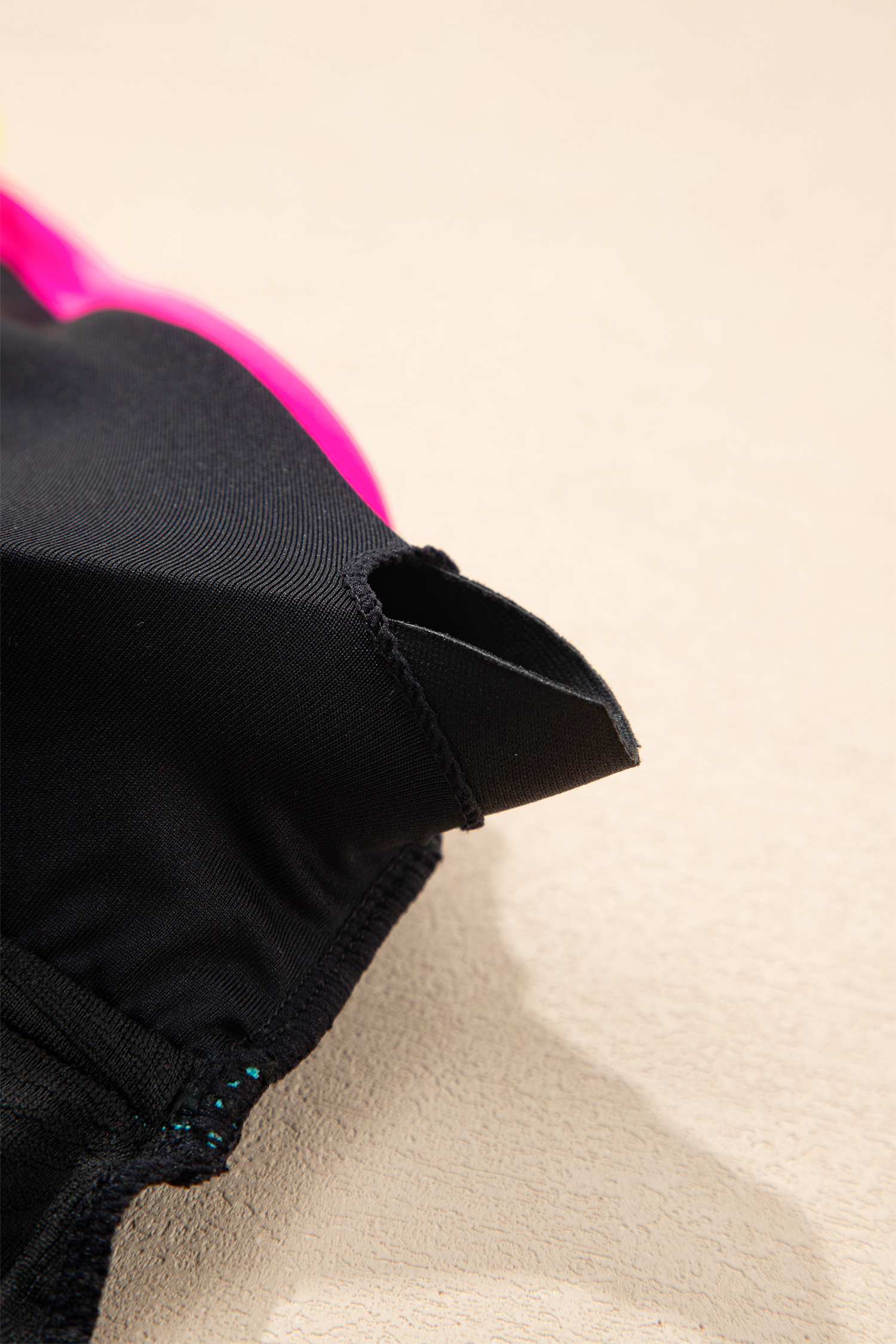 Black Floral Textured Neon Trim V Neck Crisscross Backless Tankini Set - Image 8