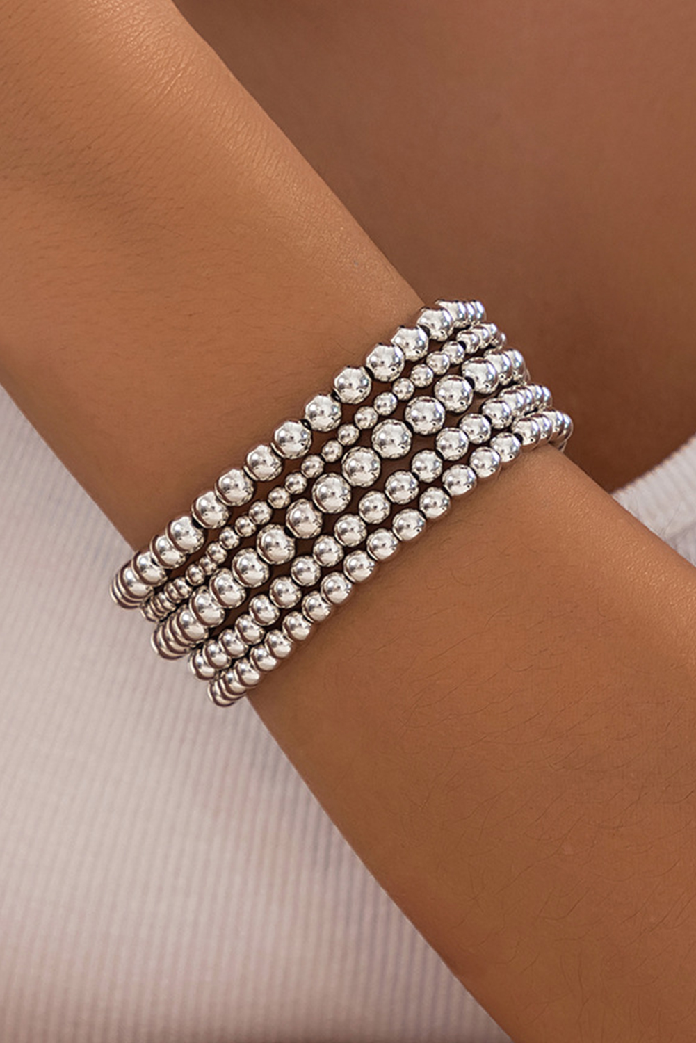 Silvery 5pcs/set Beaded Bracelet Set - Image 2