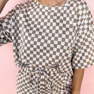Brown Checkered Top and Short Casual 2pcs Set