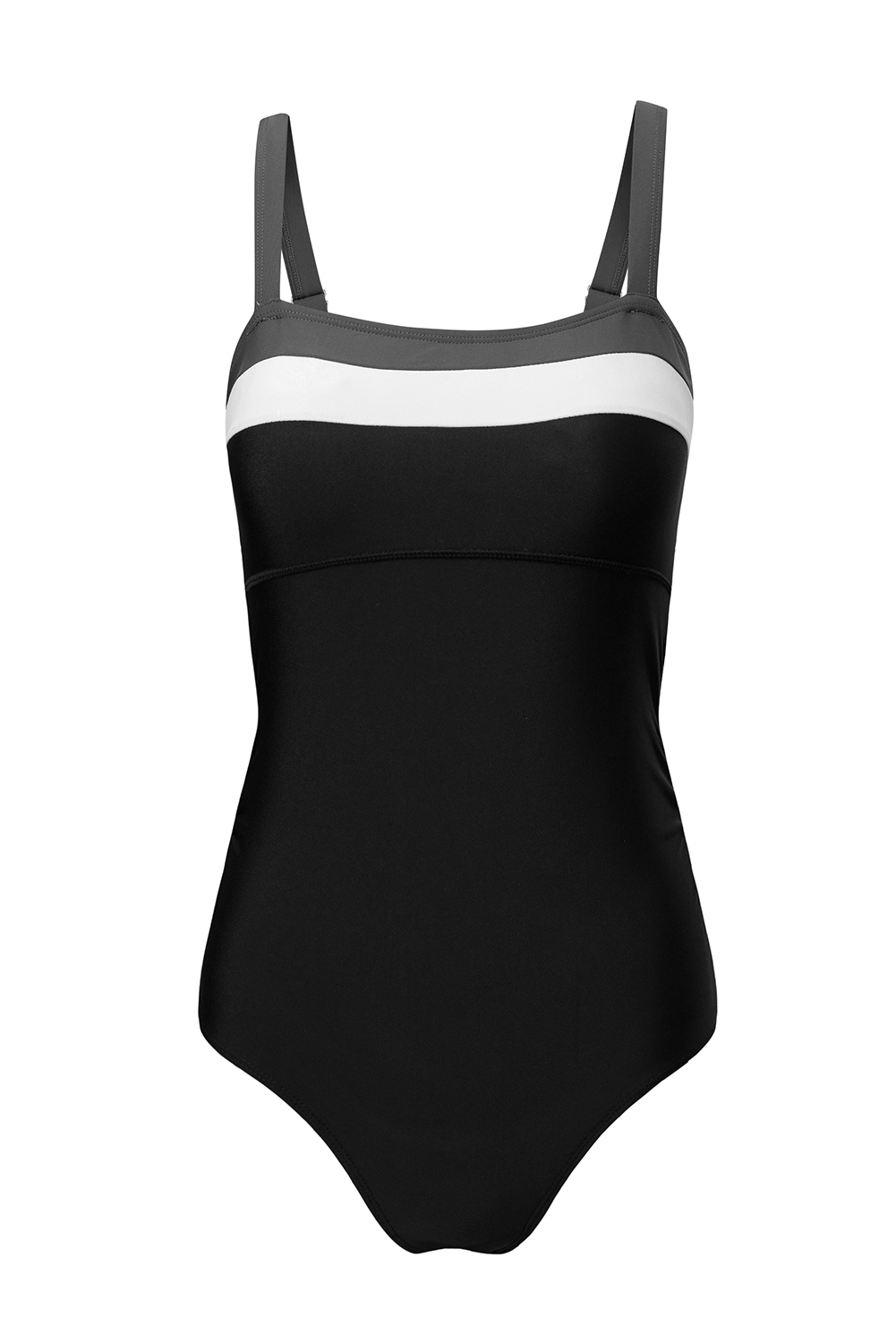 Black Color Block Detail Adjustable Straps One Piece Swimsuit - Image 7