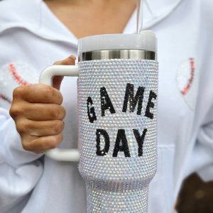 White GAME DAY Rhinestone Handle Large Tumbler 40oz