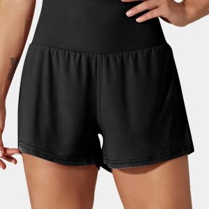 Black Pocketed Wide Waistband Swim Shorts